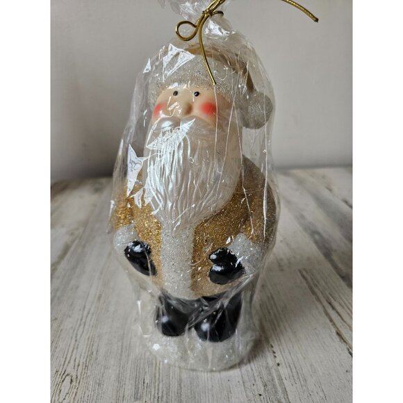 Pottery Barn beaded Santa candle unique large gold decor Xmas - Picture 1 of 9